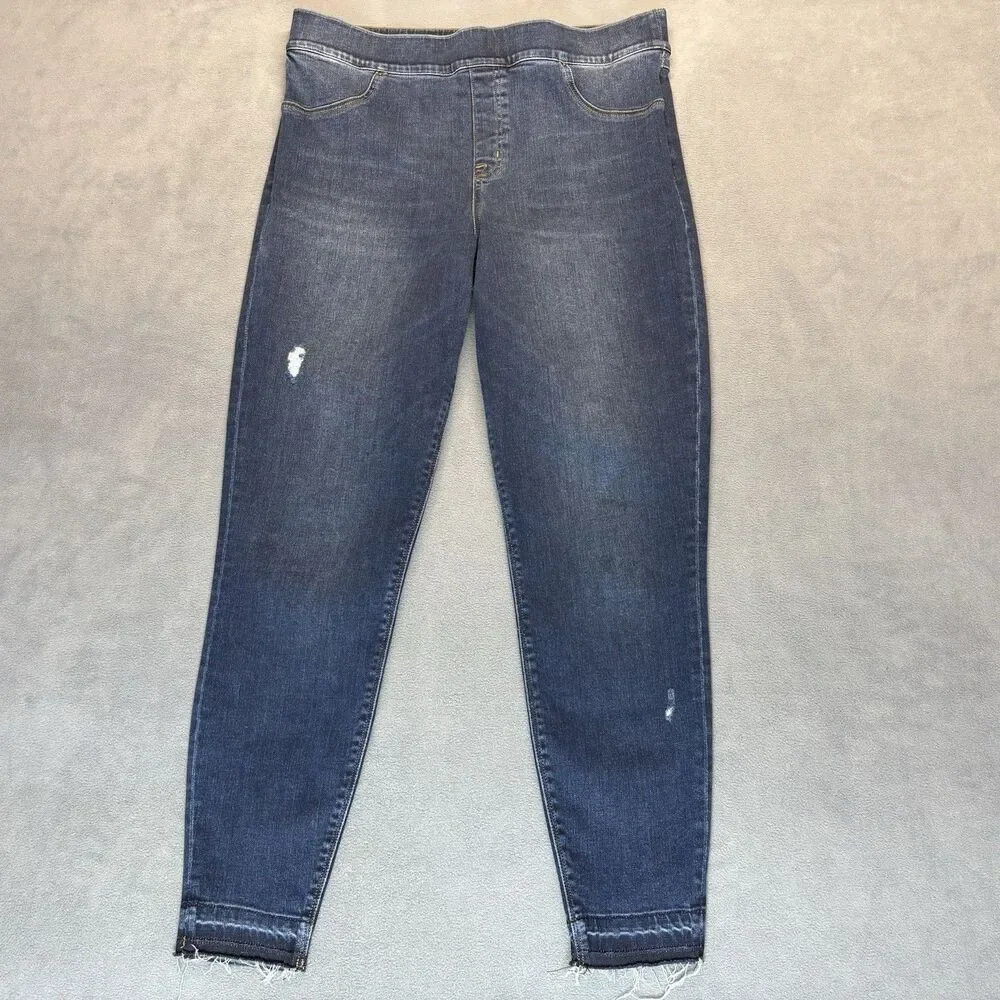 SPANX Jeans Size XL Pull On Jeggings Skinny Denim Stretch Raw‎ Hem Distressed